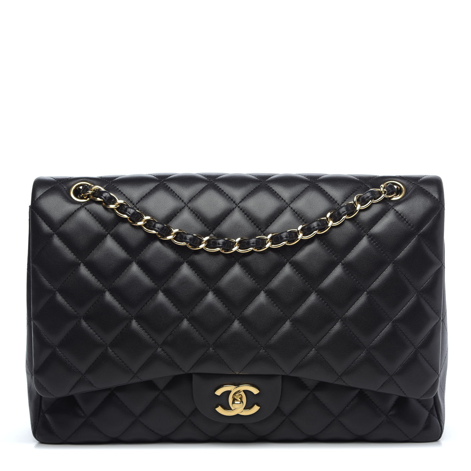 CHANEL Lambskin Quilted Maxi Single Flap Black