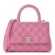 CHANEL Caviar Quilted Lizard Embossed Extra Mini Coco Handle Flap Pink