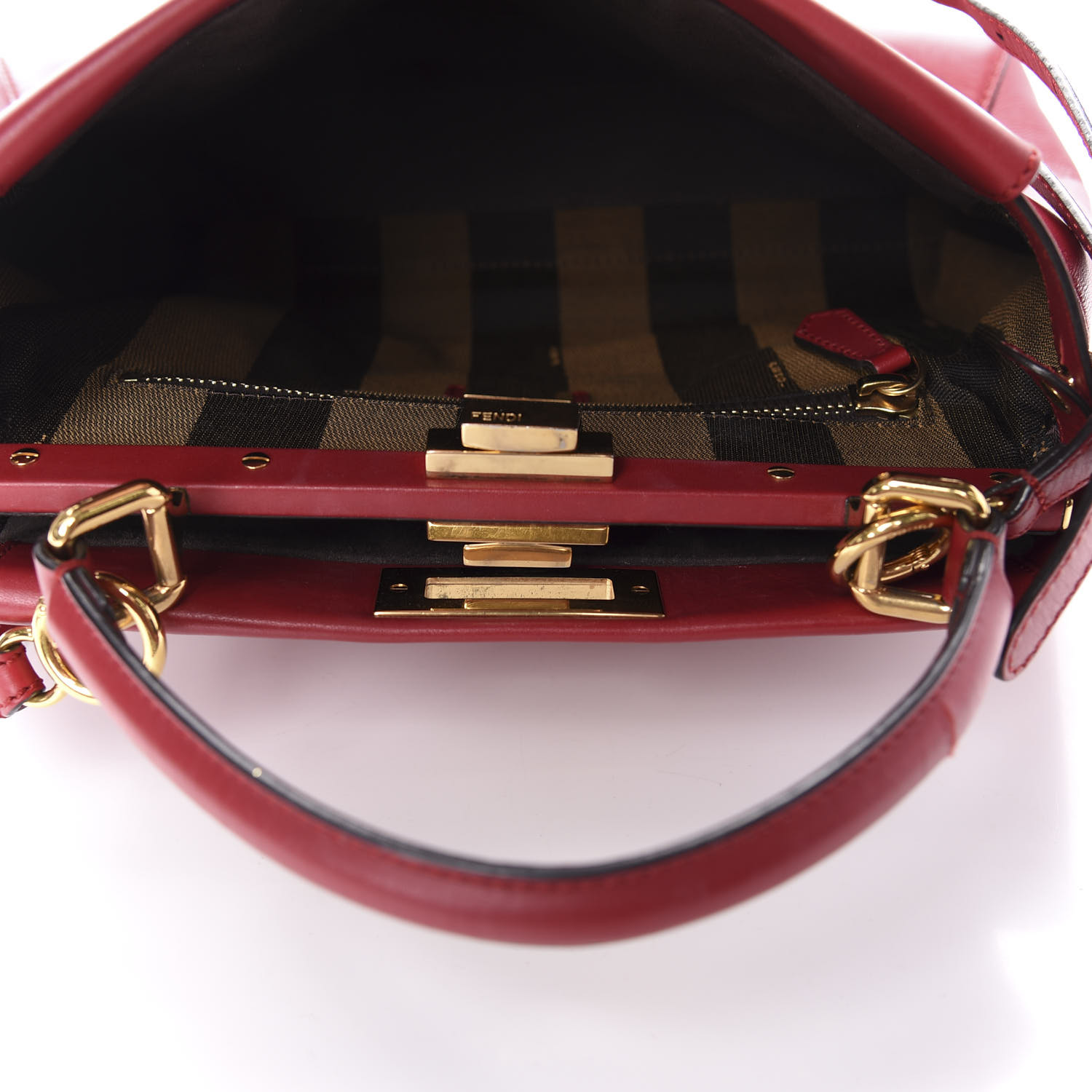 FENDI Nappa Pequin Medium Peekaboo Iconic Satchel Red