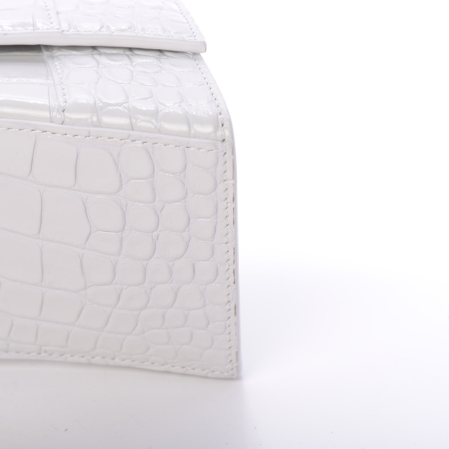 BALENCIAGA Calfskin Crocodile Embossed Small Hourglass Top Handle Bag White