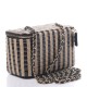 CHANEL Raffia Jute Striped Small Vanity Case With Chain Black Beige