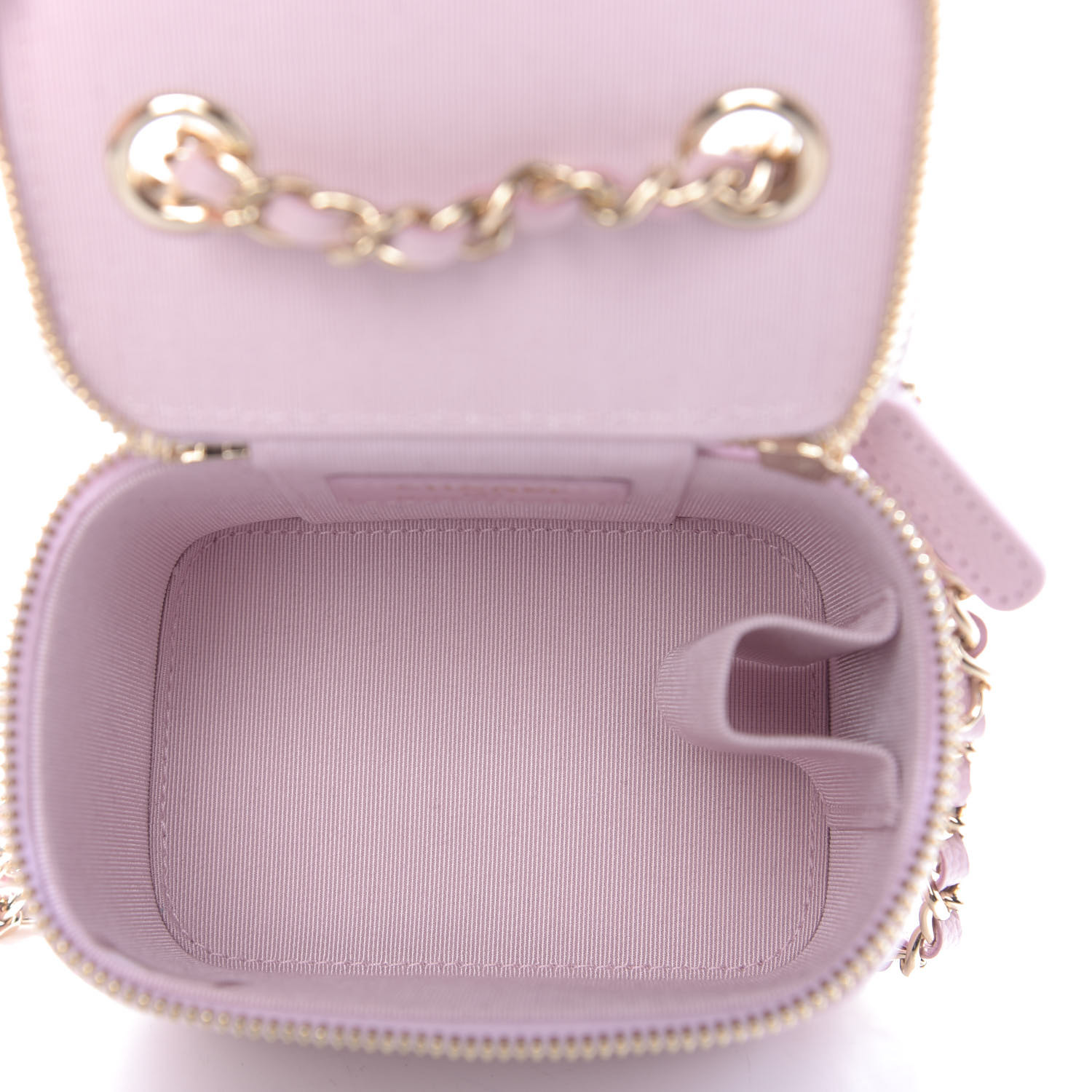 1CHANEL Caviar Quilted Mini Vanity Case With Chain Light Pink