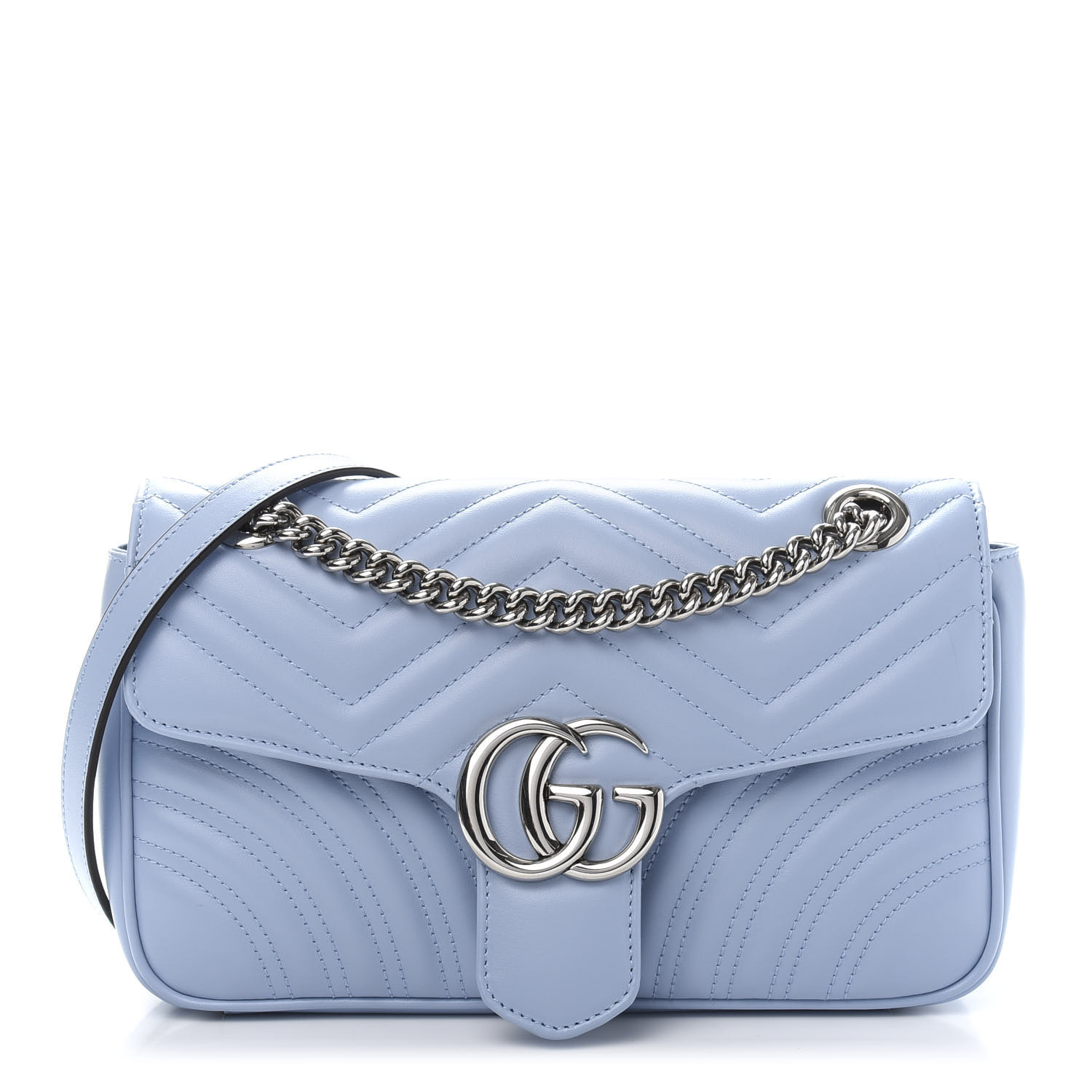 1GUCCI Calfskin Matelasse Small GG Marmont Shoulder Bag Pastel Blue