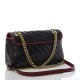 GUCCI 1Vintage Effect Calfskin Matelasse Small GG Marmont Shoulder Bag Black Hibiscus Red