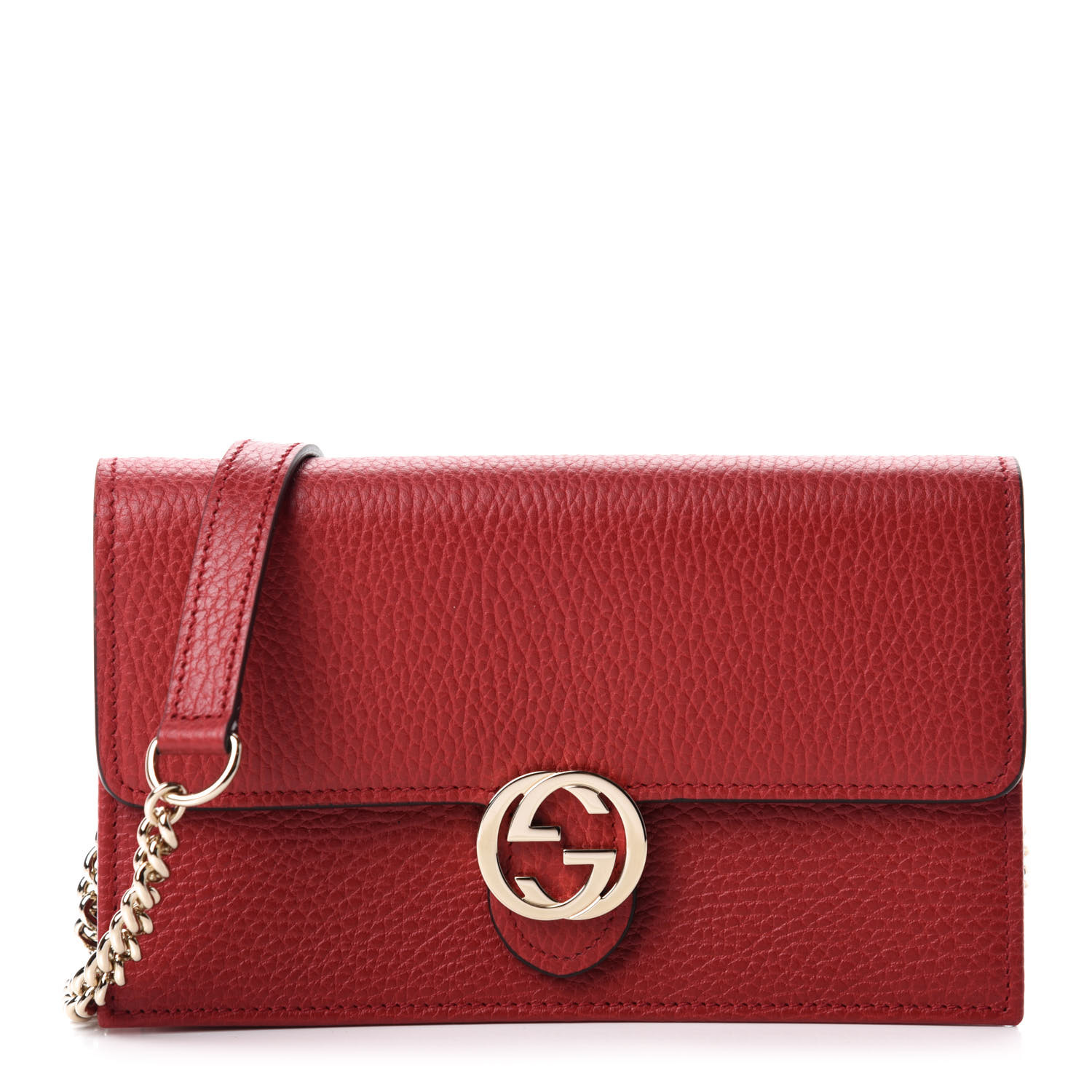 GUCCI Dollar Calfskin Interlocking G Chain Wallet Red