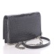 YSL Calfskin Crocodile Embossed Kate Monogram Tassel Chain Wallet Dark Smog